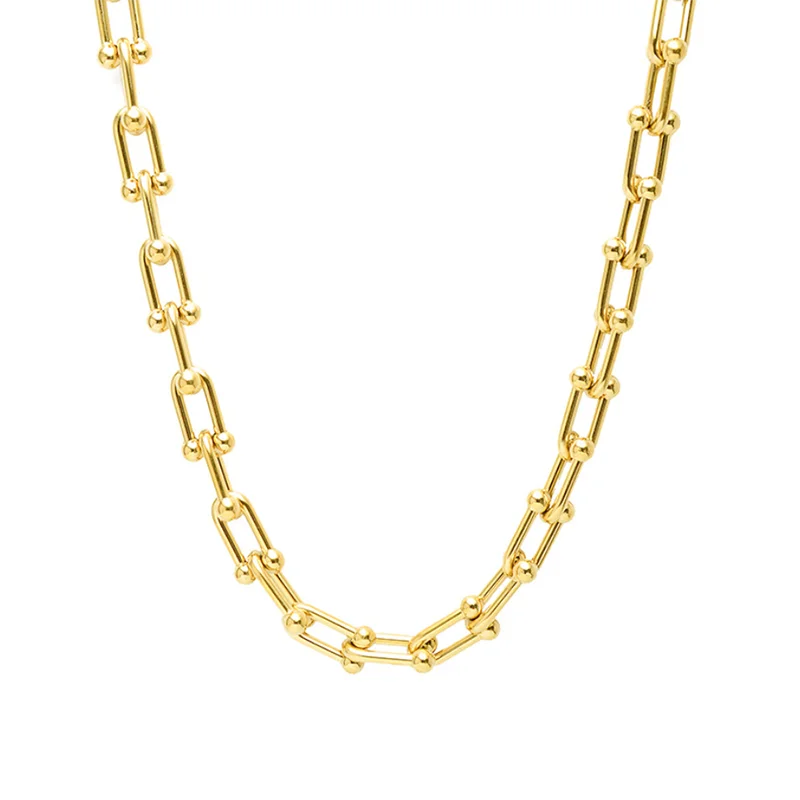 

Hot Sale 18K Gold 316L Stainless Steel Chunky Chain Geometric Link Necklace Thick U Shape Linked Necklace, As photos
