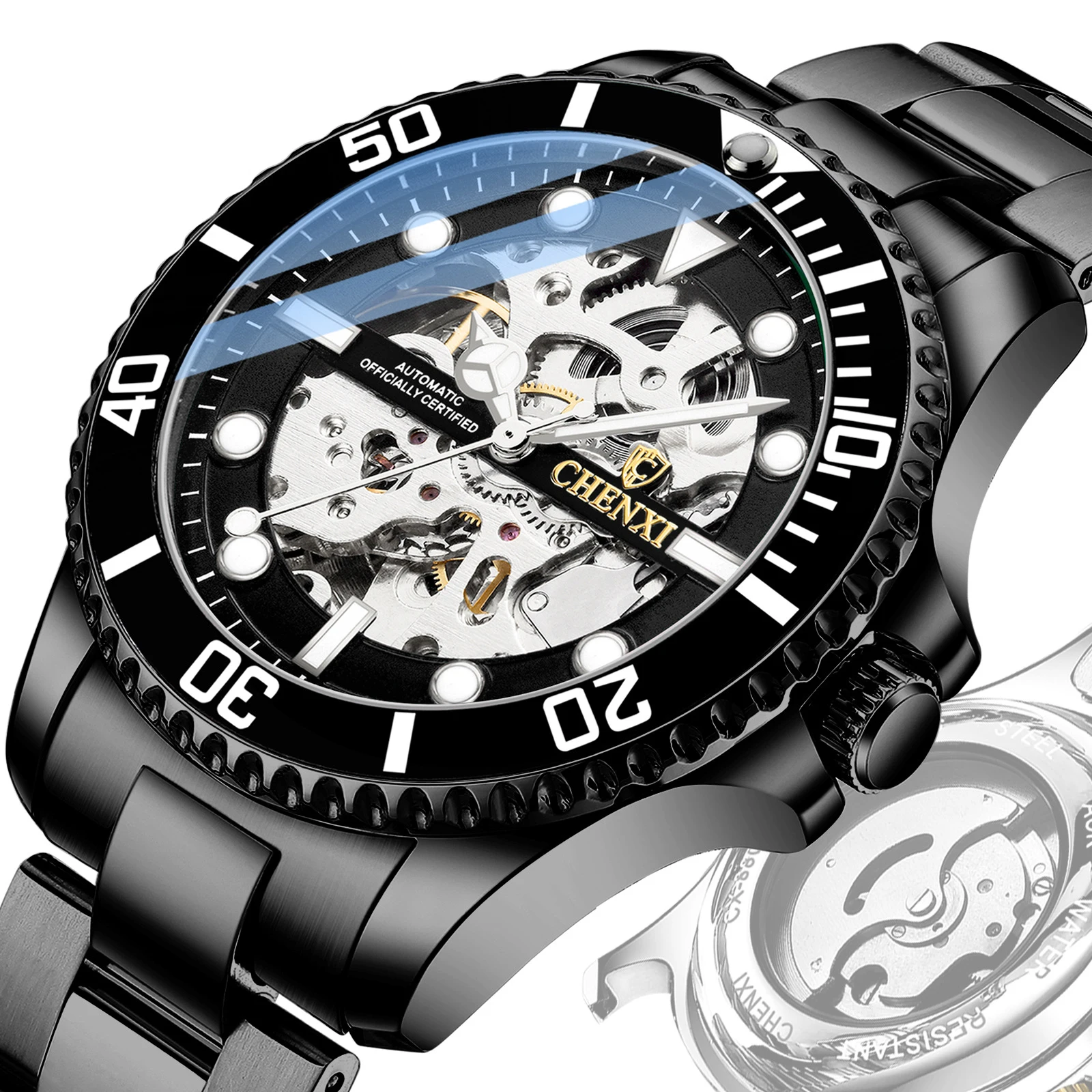 Mens Watches Top Brand Luxury Visible Reloj Hombre Automatic Stainless Steel Skeleton Tourbillon Mechanical Watch for Men