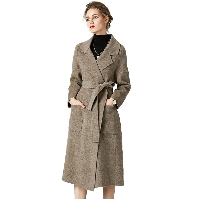 

wholesale double sided cashmere overcates double faced woolen Hepburn long coat women, Picture