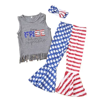 

F40598A new design summer national flag print kids clothing set baby clothing girl for little girl, As picture