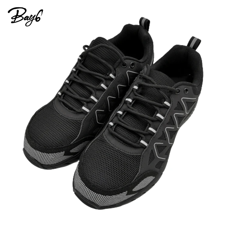 

In Stock Cheap Non-slip Steel Toe Athletic Sports Safety Shoes For Man, Black