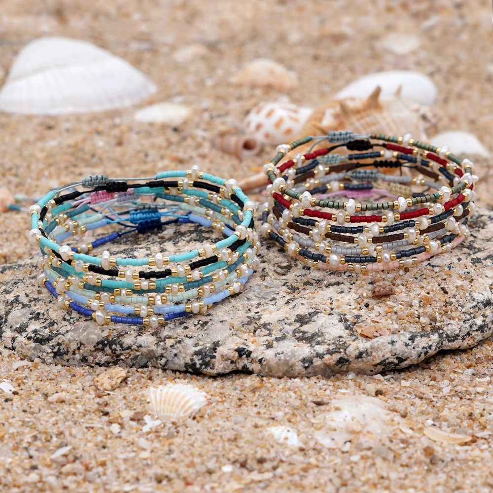 

Go2boho Handmade Woven Mini Freshwater Pearl Bracelets Adjustable Summer Fine Fashion Jewelry Colorful Beaded Bracelet for Women