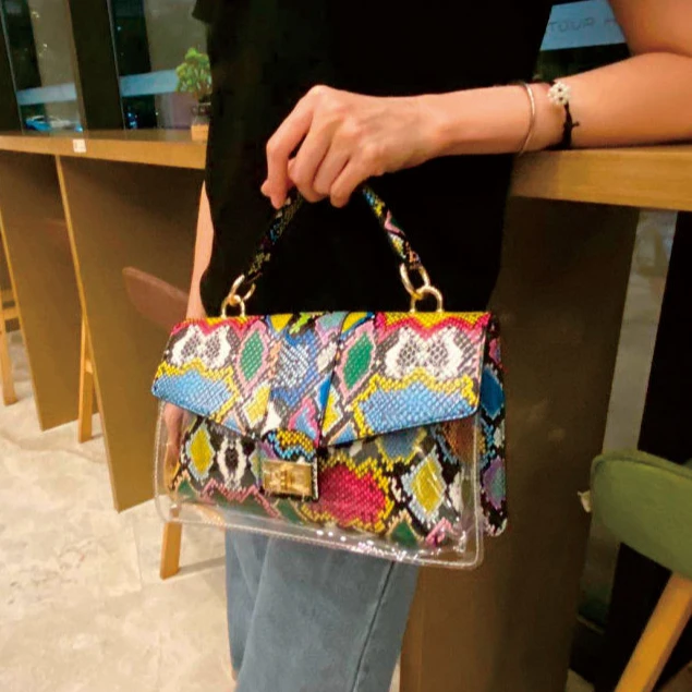

Serpentine Pattern Jelly Clutch Purse Transparent Bag Designer Women Snake Print Messenger Bag Small Purse Handbags