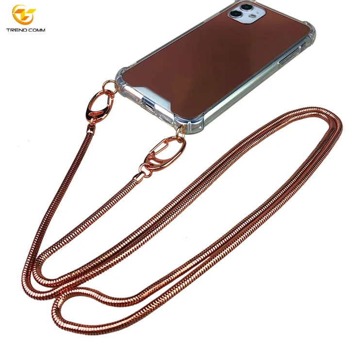 

Wholesale Luxury Glass Mirror Phone Case Cover For Iphone 11/11 Pro/11 Pro Max With Metal Chain, Black, blue,pink, red, white