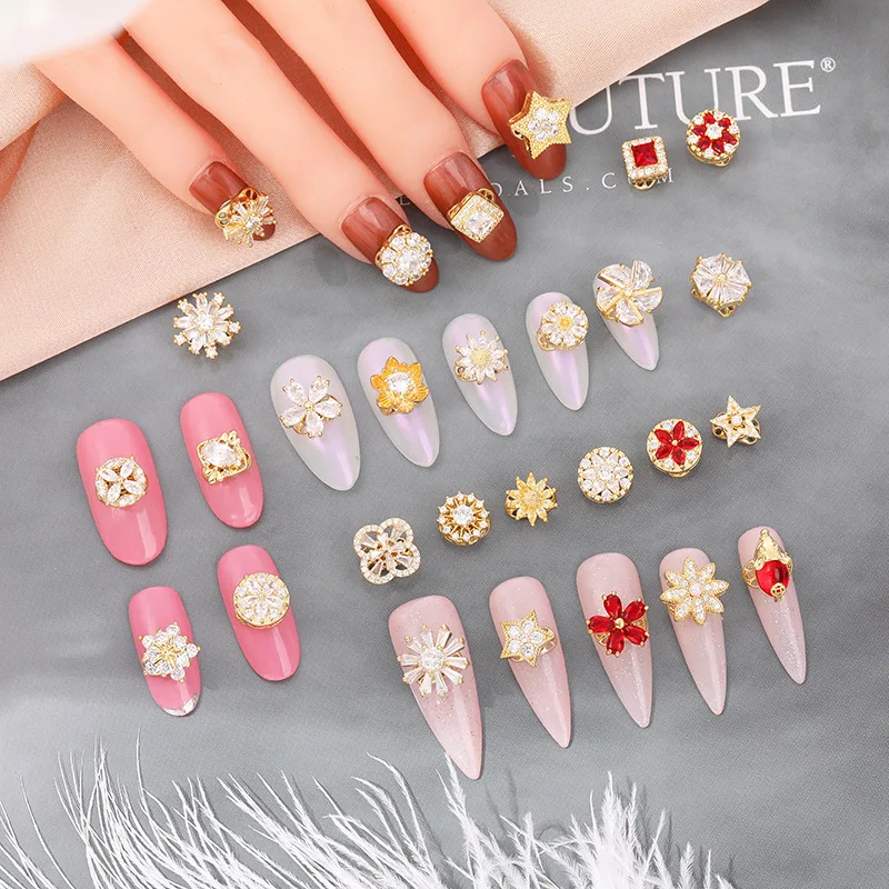 

Red Zircon Flower Rotatable Spinner Drill 3D Nail Art Finger Rotatable Nail decorated Beauty Nail Sticker Fashion Accessories