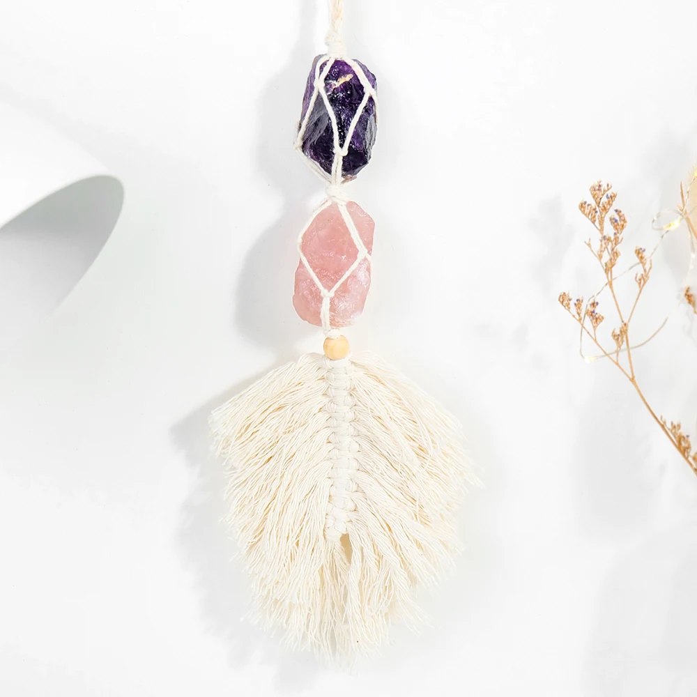 

Natural crystal raw stones handwork knitting pendant room decoration healing presents