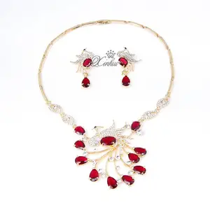 Explosion Supply Jewelry European And American Women's Crystal Peacock Necklace Earrings Jewelry Set