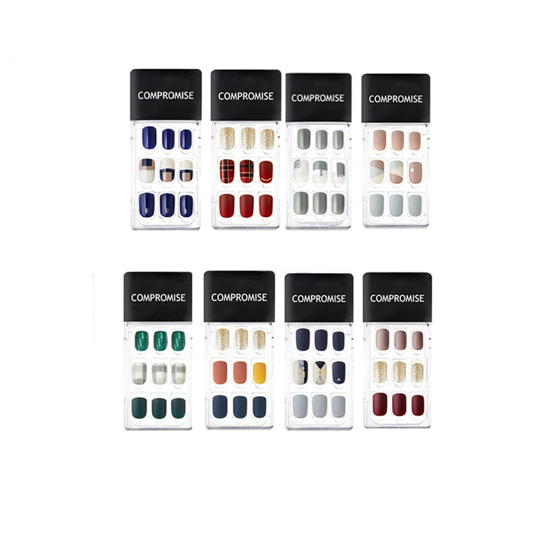 

24 Pcs Traceless French Nail , Natural Curves Fake Nails Set, Half Cover Nails with Clear Acrylic Boxes, Multicolor