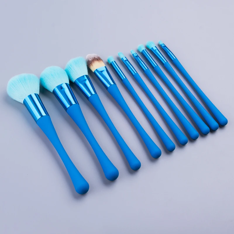 

Wholesale Professional ODM Vendor Venta Caliente 10PCS Synthetic Hair Cosmetic Equipment Fluorescent Neon Blue Brush Sets Makeup