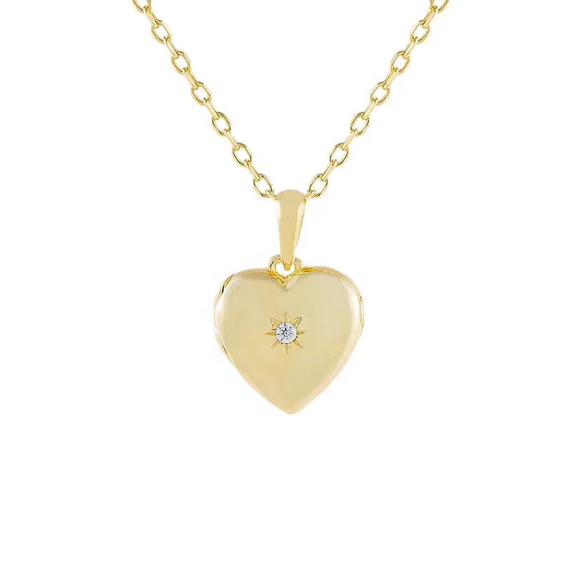 

Gemnel women daily wear 925 silver 18k gold diamond heart locket open pendant necklace