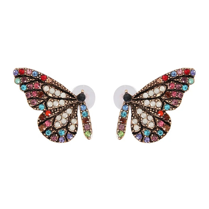 

Beautiful Cute Small Color Crystal Butterfly 18K Gold Plated Colorful Butterfly Stud Earrings For Women party accessory ear nail, Picture shows