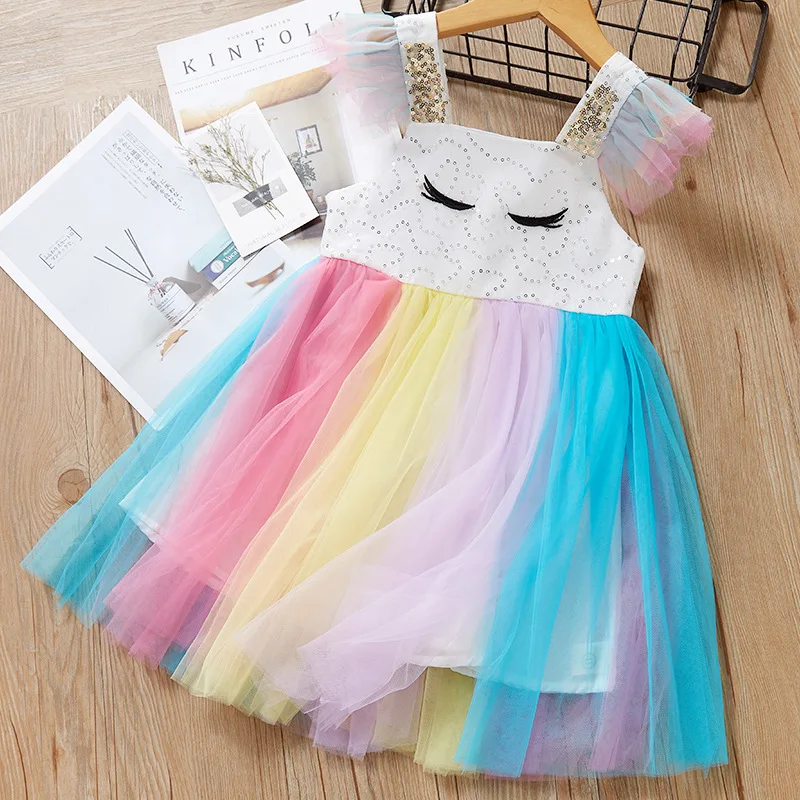 

Girls Dress 2020 New Summer Mesh Girls Clothes Pink Applique Princess Dress Children Summer Clothes