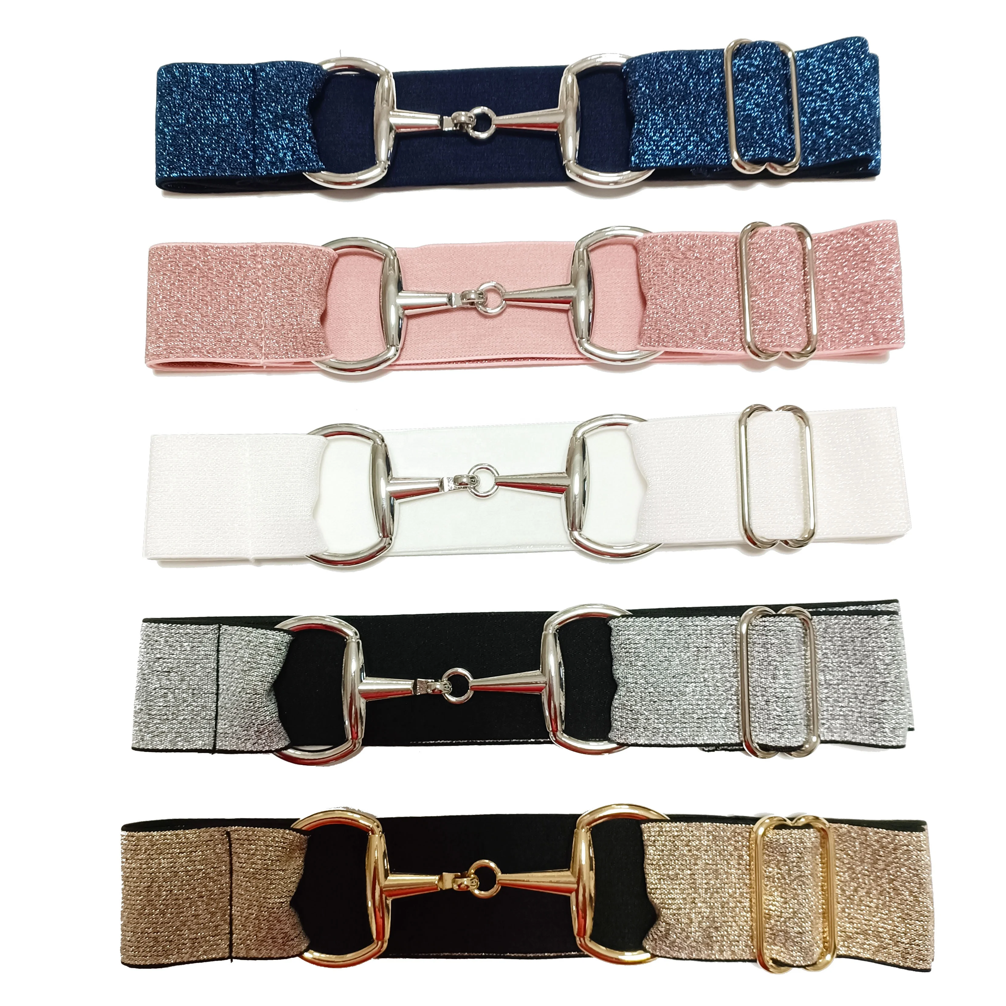 FREE ENGRAVE LOGO Glitter Splarkly Elastic 1.5 Inch Wide Belt with Snaffle Bit Buckle Equestrian Belt Fabric Belt