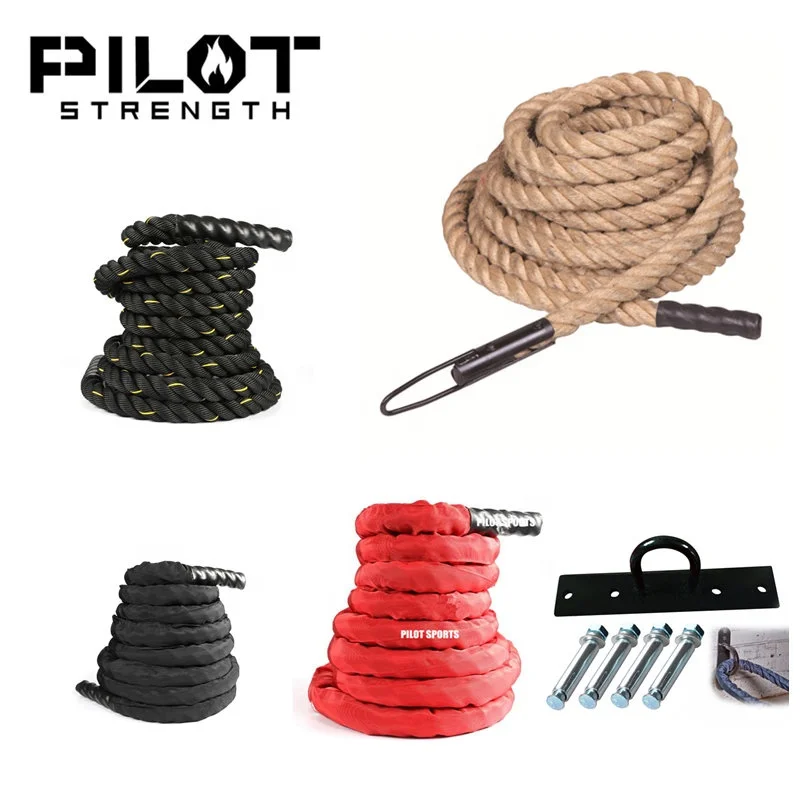 

PILOT SPORTS Fitness Gym Power Training Battle Rope With Nylon Cover, Black or white with colorful line