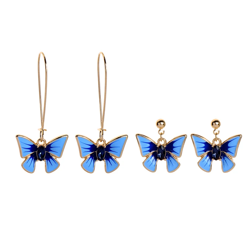 

e9102296 Korean Fascinating Fashion Jewelry Blue Crystal Butterfly Shaped Enamel Ladies Earrings 925 Silver 2020, Gold