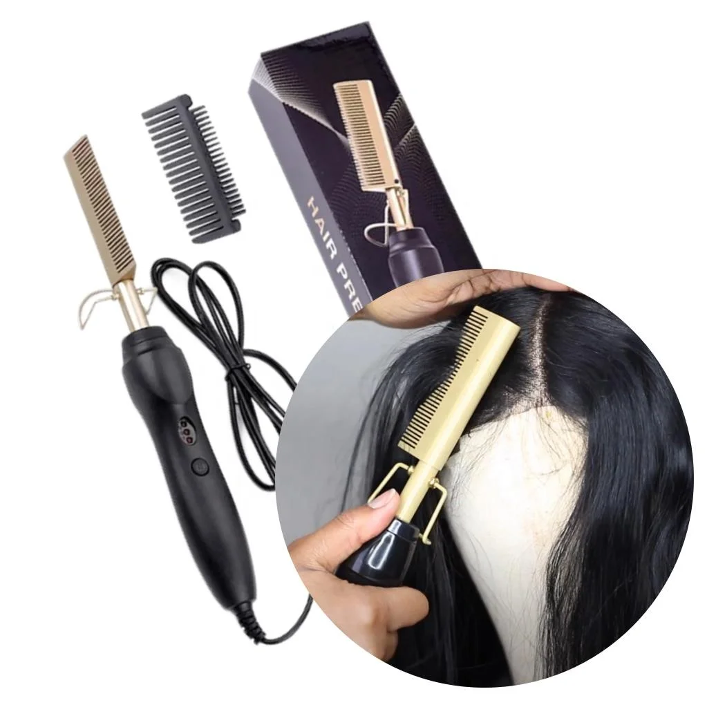 

Professional Hair Straightener Curling Metal Comb Ionic Fast Heating 2 in 1 Electric Hot Comb