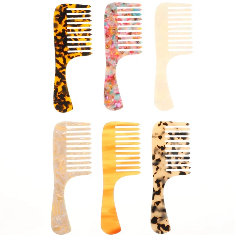 

Hot Sale Large Size Colourful Acetic Hair Combs Marbling Wide Tooth Leopard Print Combs For Women Tortoiseshell Acetate Comb