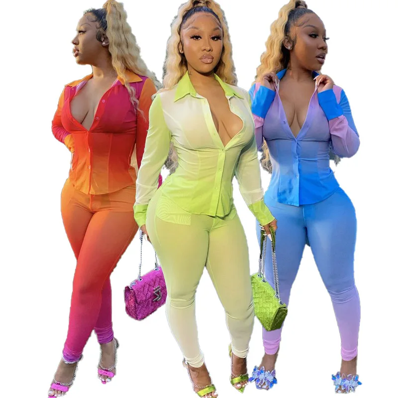 

Gradient color winter Casual Dresses two pieces women 2 piece set clothing