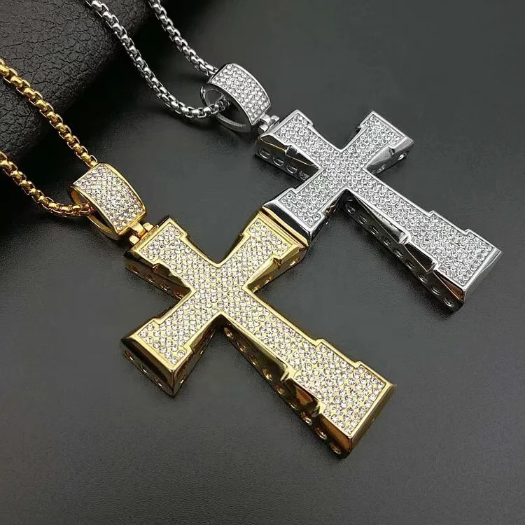 

316L High Grade Quality Stainless Steel Cross Zircon Pendant Necklace With Chain, Gold,silver