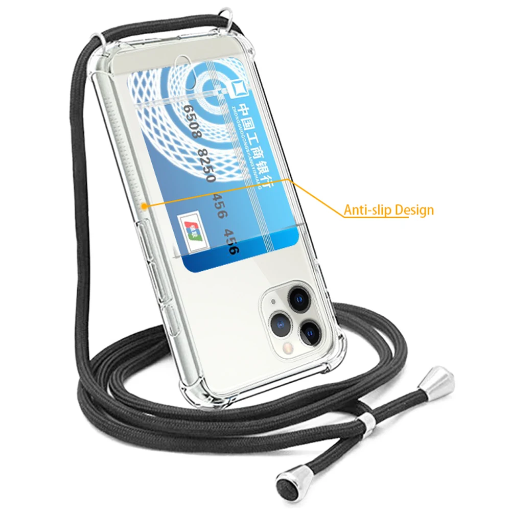 

Crossbody Mobile Case,2020 New Crossbody Necklace Strap Cell Phone Case For iPhone 11 Pro Max XS XR 7 8 9 Funda, Clear