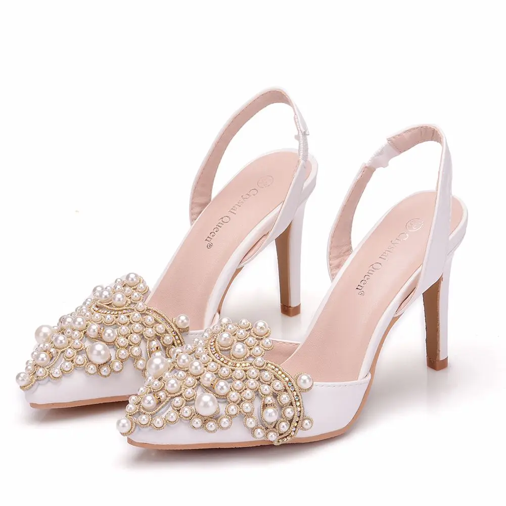

New Pearls Ivory White High Heel Sandals Women Bridal Wedding Heels Sandals Shoes