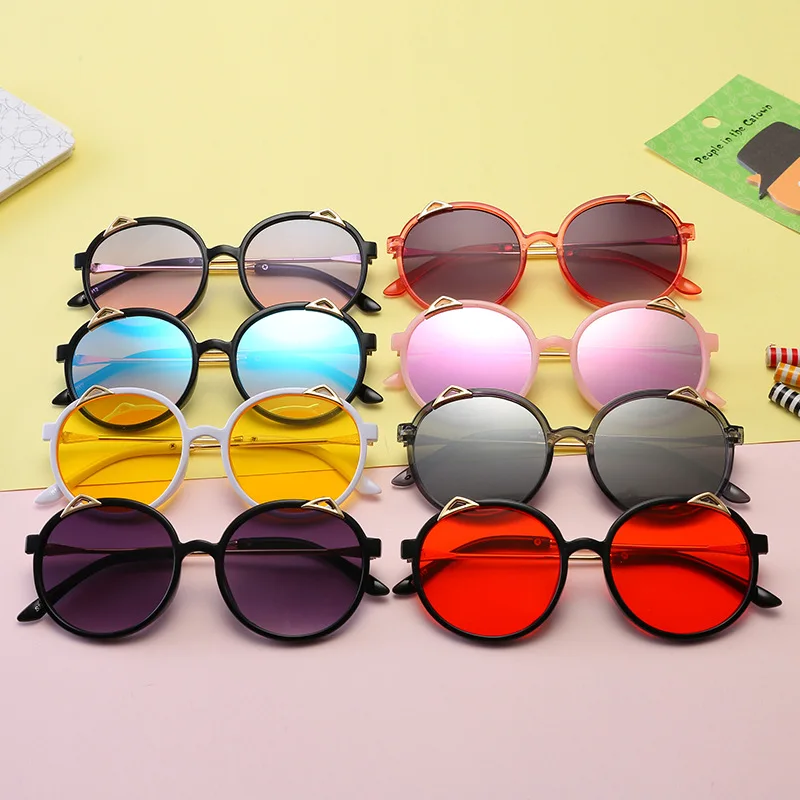 

New Cute Decorative Fashion Round Frame Cat Ears Children's Sunglasses boys and girls UV Protection 2020, 8 colors