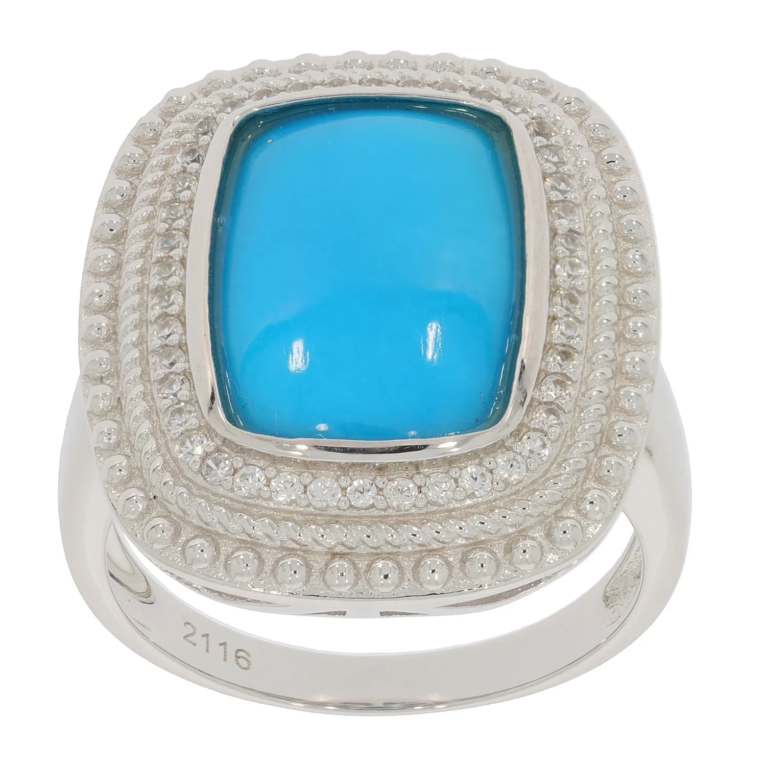 

Women gift 3.7cts big stone gemstone Turquoise and 0.37 cts natural zircon 925 sterling silver cushion ring