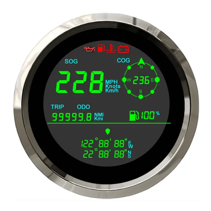 

Battery GPS Speedometer with Fuel Gauge Voltmeter GPS Latitude & Longitude Show LCD Digital gauge for Boat Motorcycle E-bike