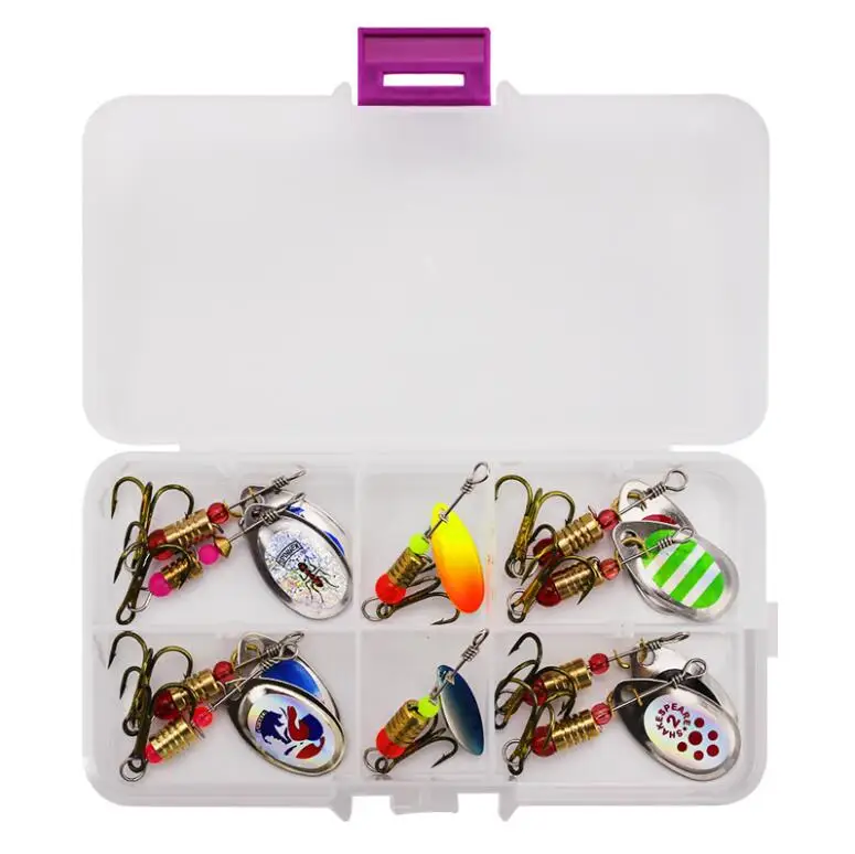 

WEIHE Manufacturer custom Compound rotating sequin small fishing lure set box metal spoon fish lure bait