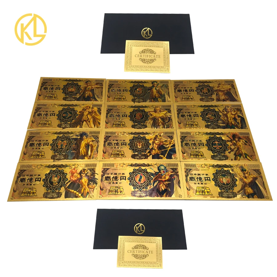 

12x2 Designs Japan Anime Golden Saint Seiya 10000 Yen Gold plastic Collective Banknotes for memory Collection