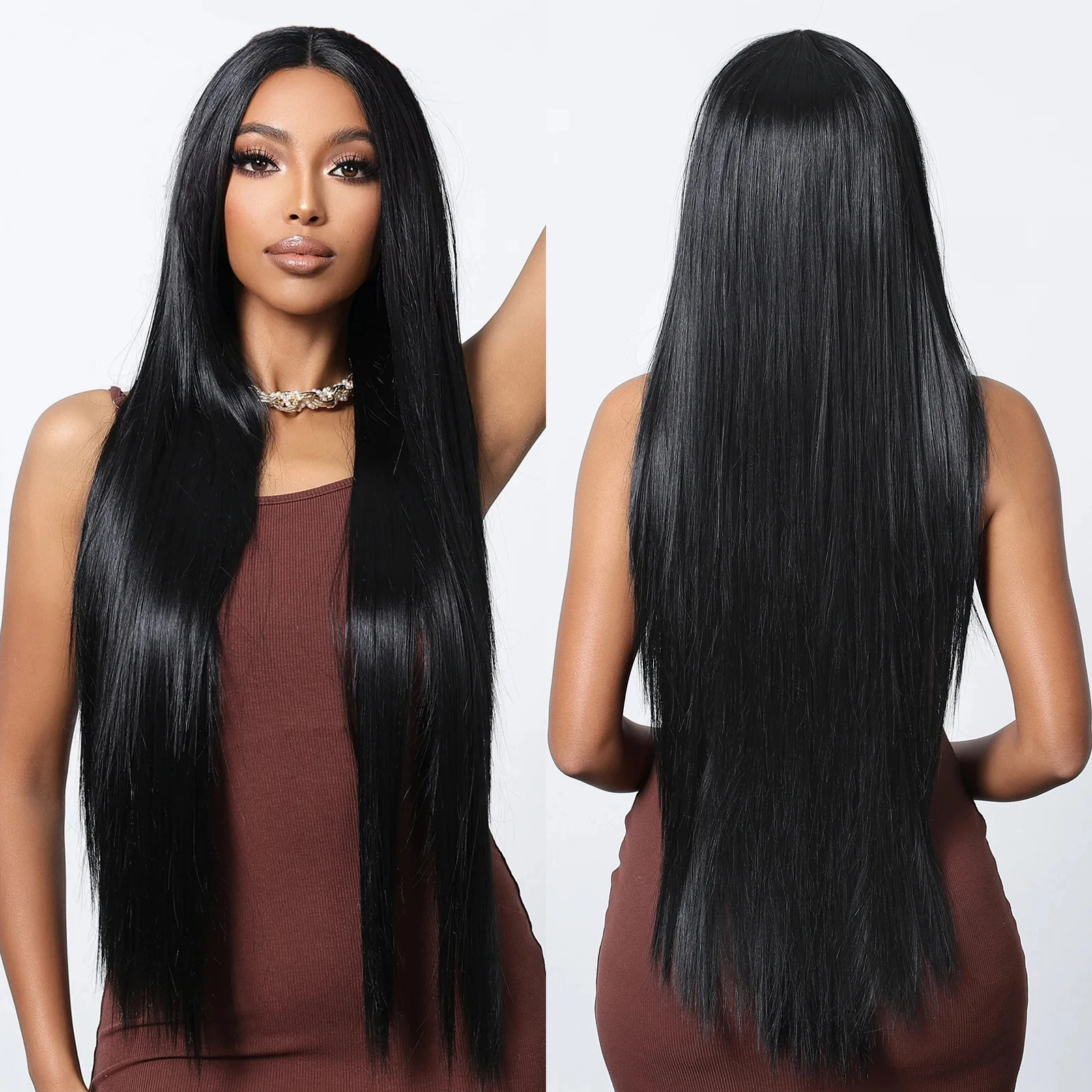32 Inches Lace Front Wigs Black Long Straight Hair Wig for Women Party Daily High Quality High Density Heat Resistant Fiber