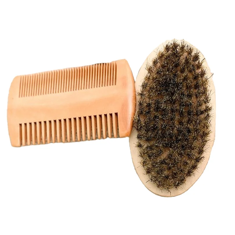 

2021 Hot sale wholesale cheap men's wooden beard shaping tool comb and brush set, Customized color