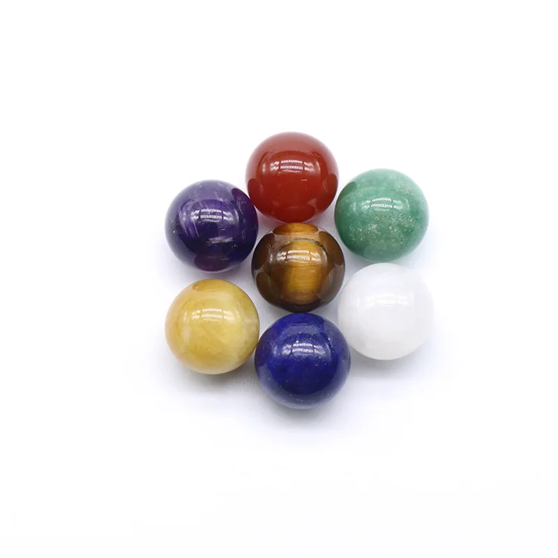 

16mm Crystal Agate Chakra Seven Colour Stone Ball Set Seven Chakra Set Gem Agate Yoga Energy Stone, As picture