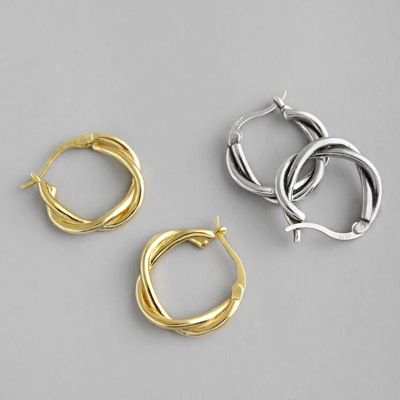 

Trendy Jewelry S925 Sterling Silver Earrings 18k real gold plated Braided Pattern Huggie Earrings