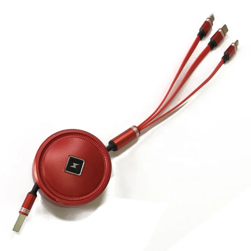 

New Arrival Red Plastic 3 in 1 Retractable Data Charging Cable USB Cables