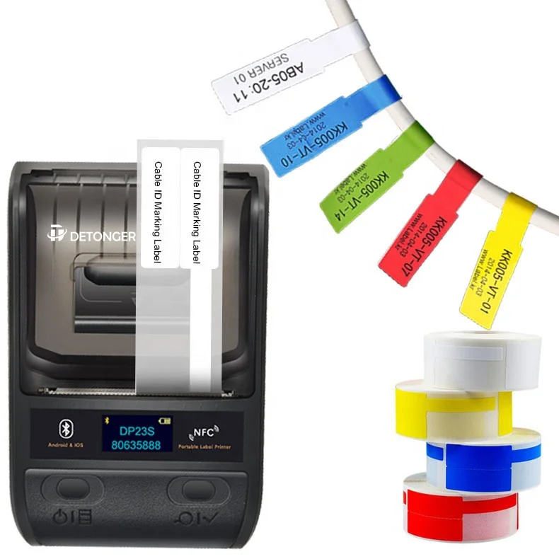 

DeTonger-DP23S 1D 2D Barcode Sticker Printer Pocket Thermal Printer Cable Marker Printer