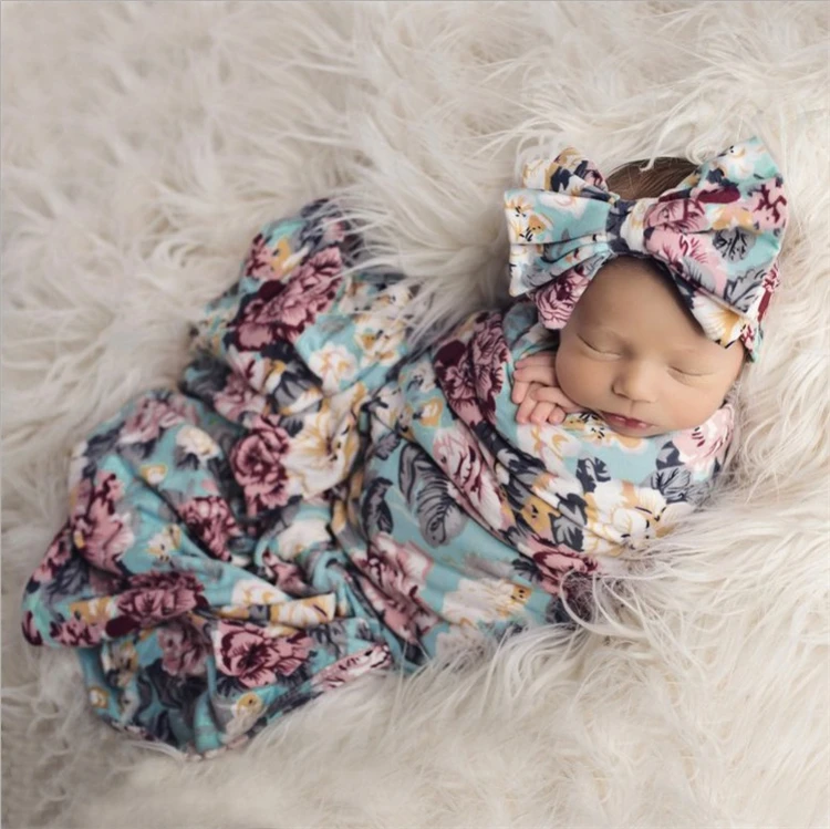 

Newborn Baby Floral Cotton Flower Wrap Blanket Outfits Set for Newborn Infant Sleeping Bag