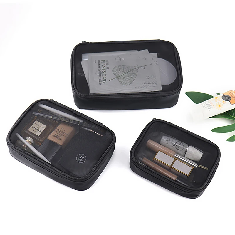 

Mesh Series Transparent Waterproof Multifunctional Cosmetic Bag TPC Material Black Travel Wash Bag Mesh Cosmetic Bag Set 3 Piece