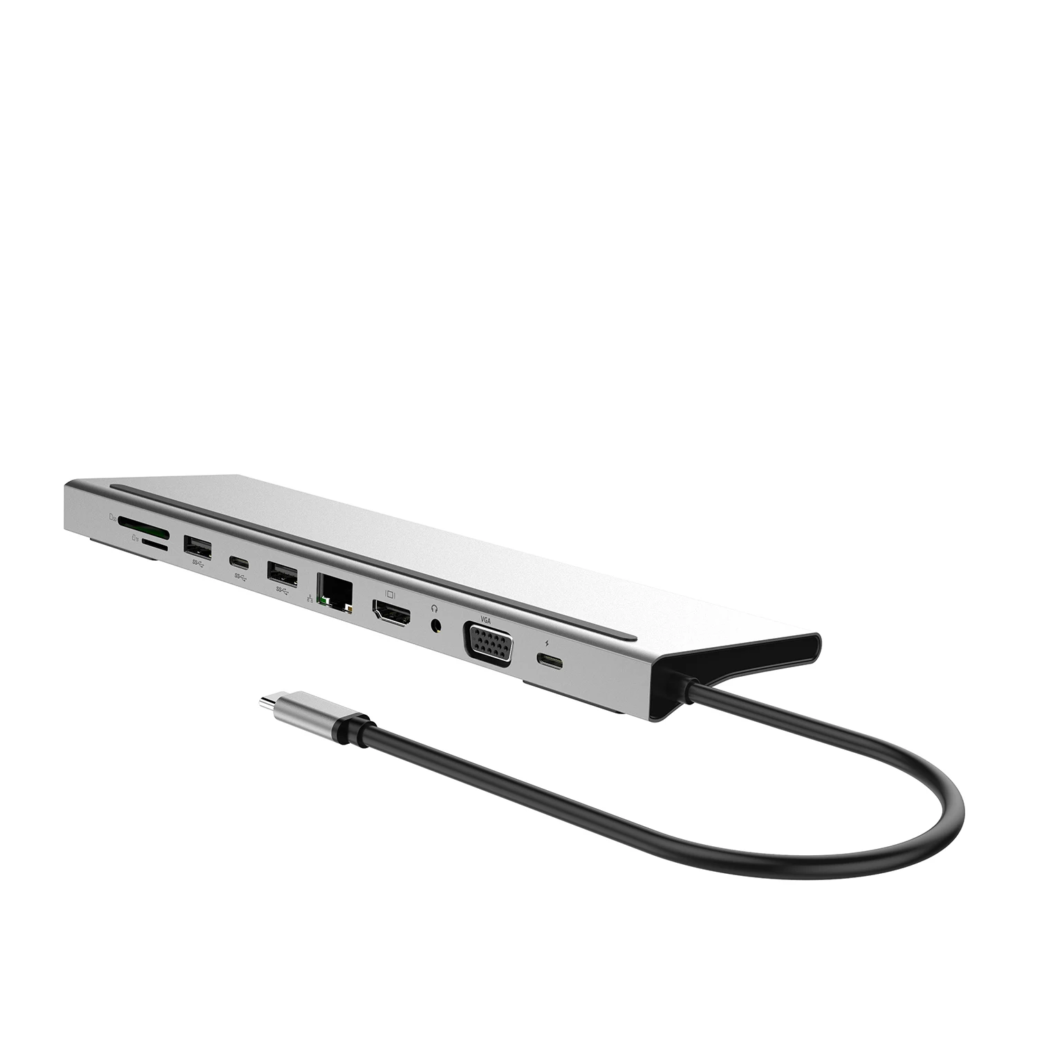 

11 in 1 Type c Hub Expansion Dock Laptop Docking Station VGA USB 3.0 RJ45 PD 3.5mm Audio all in one HDD USB Hub, Silver