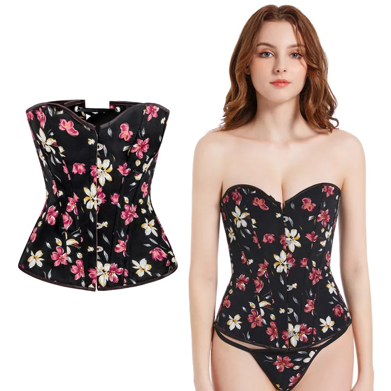 

Sexy Black Floral Boned Corset Overbust Body Shaper Bustier