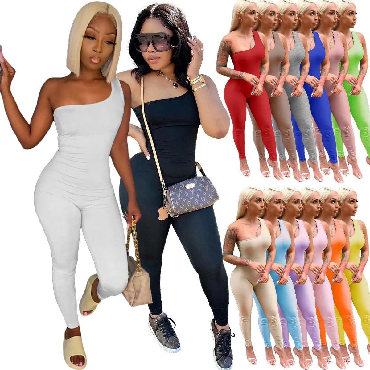 

2021 New Style Bodycon Jumpsuit For Ladies Summer One Shoulder Short Jumpsuit Plus Size One Piece Women Jumpsuits