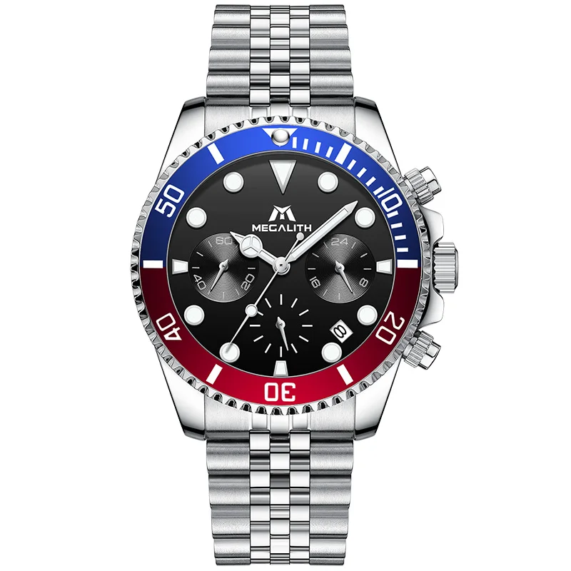 

Fashion Megalith Business Man Wrist Watch Megalith Branded Chronograph Chain Quartz Watches
