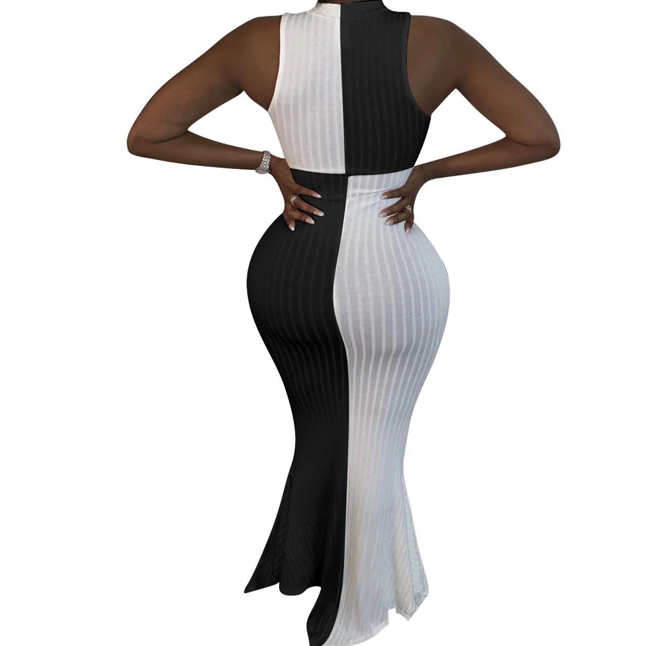 Wholesale One Piece Set Knit Dress Sleeveless Elegantnew White Black Blocked Color Long Dress Buy High Quality White Black Blocked Color Long Dress One Piece Set Knit Dress Long Dress Product On Alibaba Com