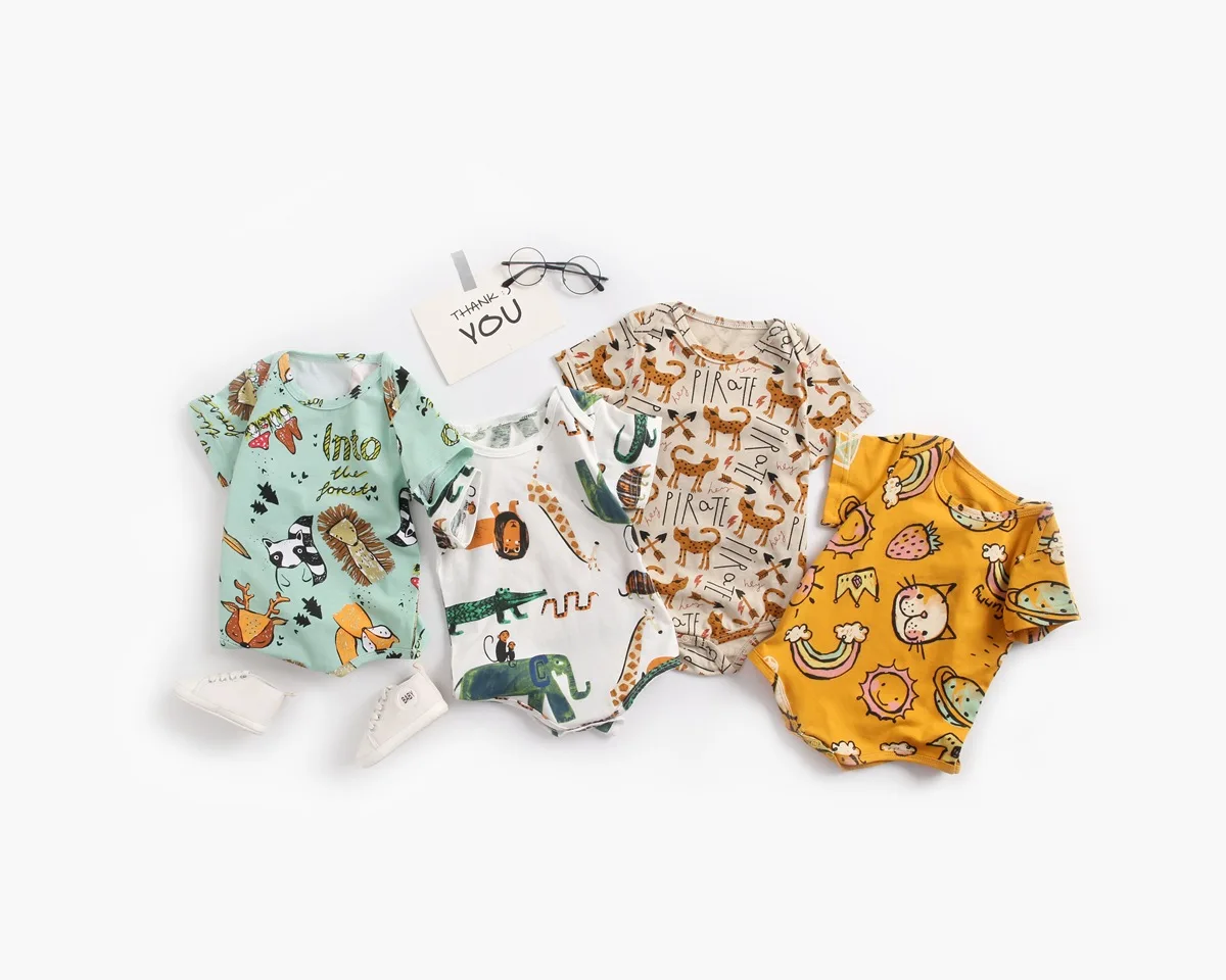 

2020 One piece baby cartoon triangle climbing Ins baby clothes animal prints romper baby cotton clothes for hot selling, As pic shows, we can according to your request also