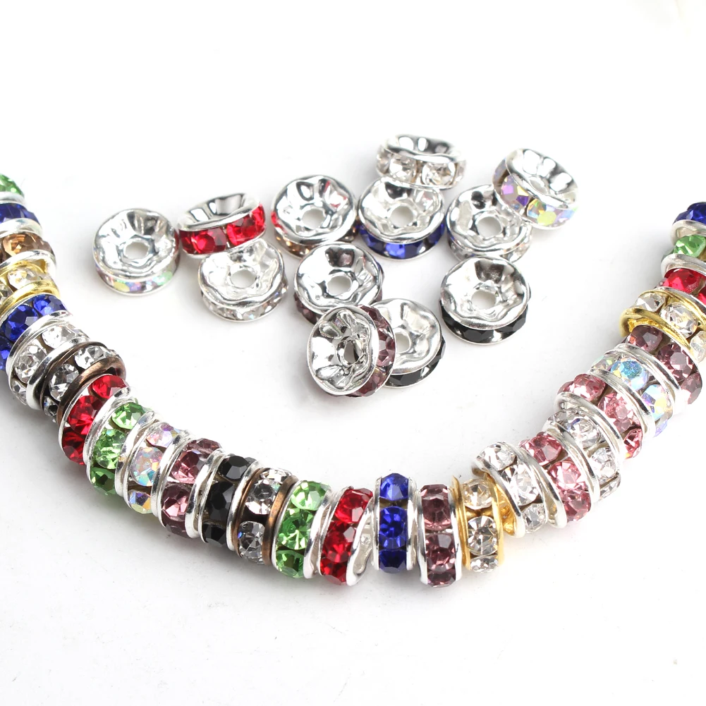 

Wholesale 100pcs/bag 6/8mm Metal Mixed Color Crystal Rhinestone Rondelle Spacer Beads DIY Jewelry Making