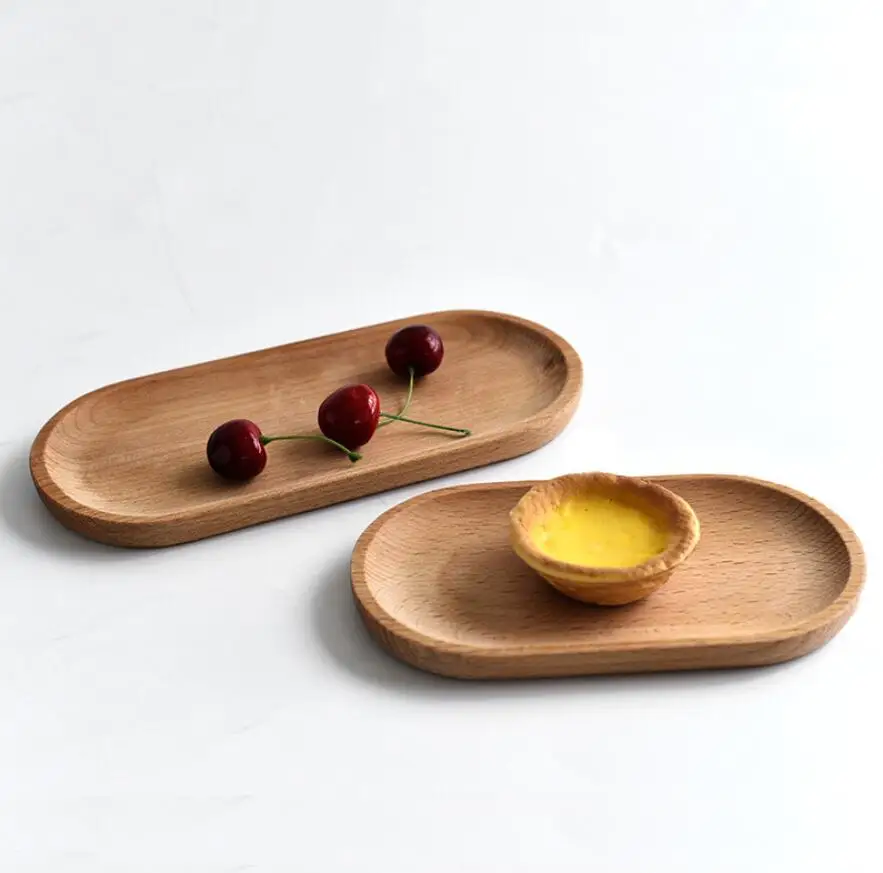 

Large and Small Oval Beech Wood Plate Set Wooden Sushi Plate For Dinner Time, Natural