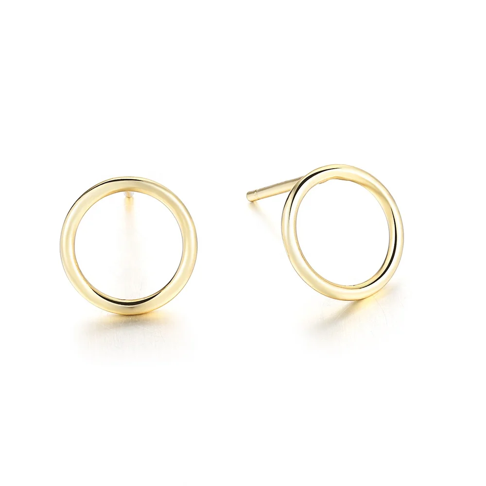 

Minimalist 14K Gold Plated Jewelry 925 Sterling Silver 10MM Geometric Open Circle Stud Earrings EMER039, Gold/silver