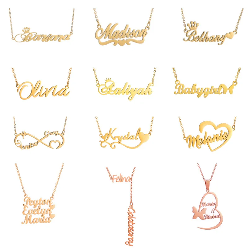 

Diy Customized Stainless Steel Name Letter Necklace 18K Gold Plated pendant necklaces jewelry Women Holiday gifts