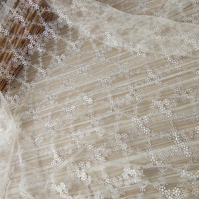 

Beautiful small flower embroidery lace fabric for dress, Ivory