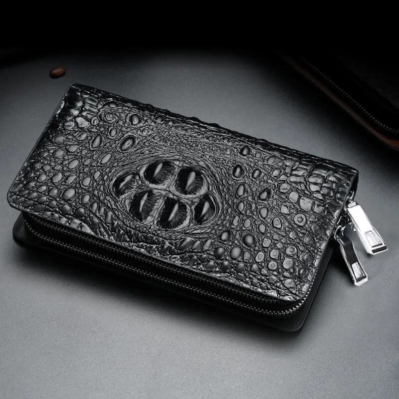 New Crocodile Pattern Double Zipper Business Casual Men's Clutch Bag